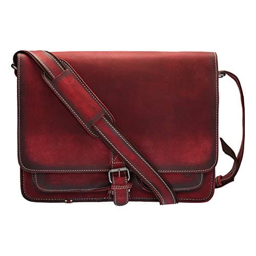 Cartable cuir rouge XL Greenburry pour femme, Tannage végétal