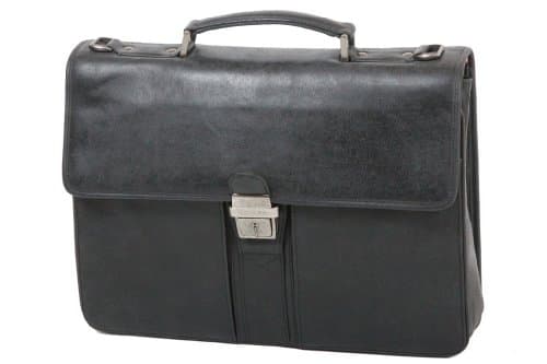 Cartable en cuir pleine fleur noir vieilli Gérard Henon à un soufflet look contemporain