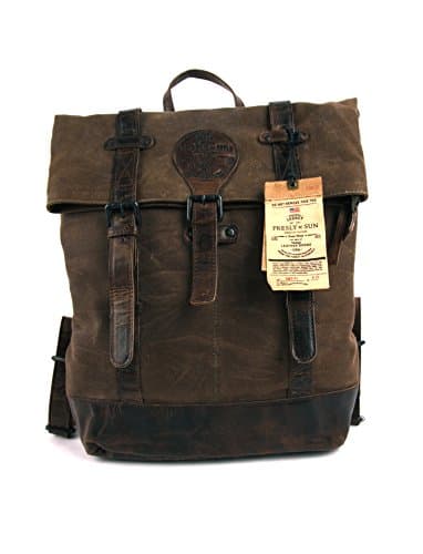 Sac à dos en cuir et toile canvas, avec compartiment rembourré pour Laptop, Presly & Sun, Idéal pour les déplacements à 2 roues.